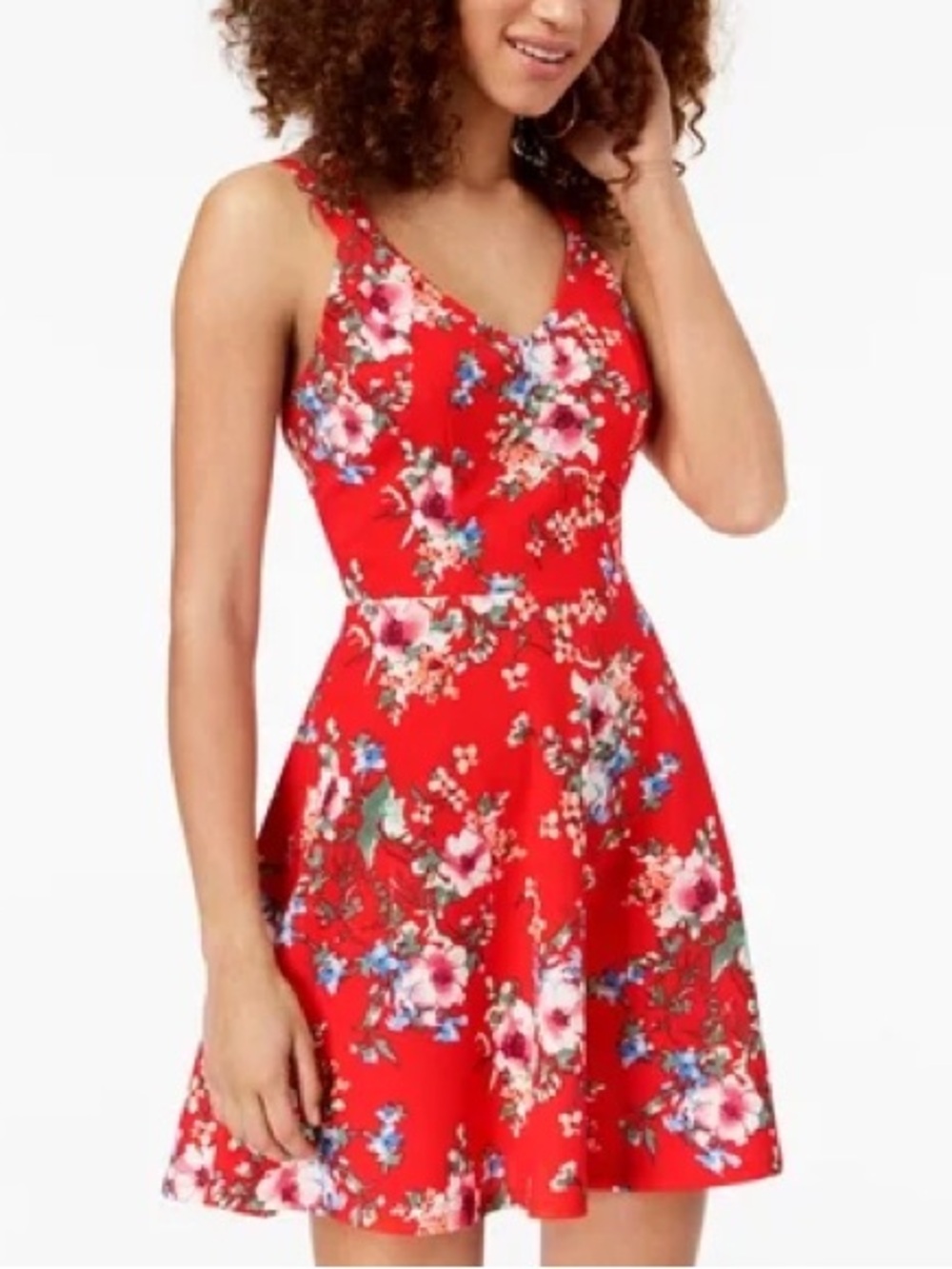 Trixxi Strappy Back Fit & Flare Red Floral Mini Dress Size S - NWOT